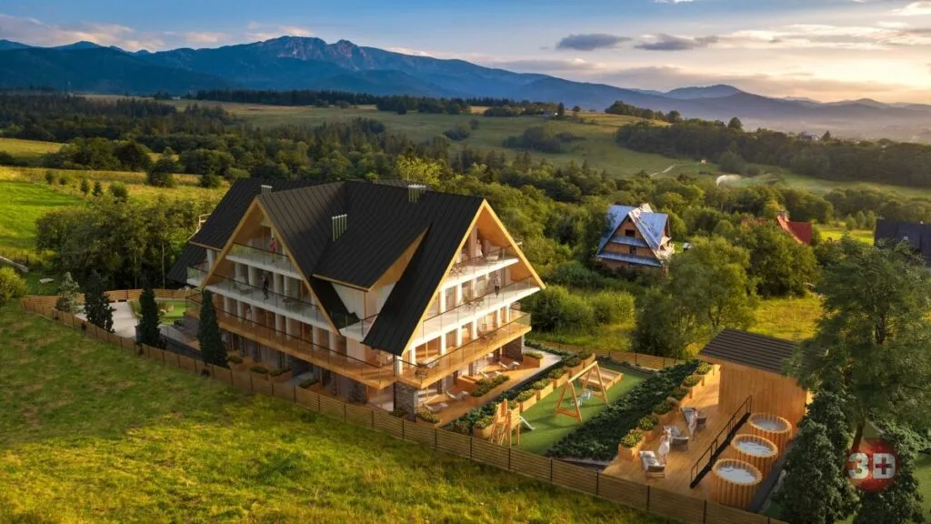 Wizualizacja domu wielorodzinnego w gorach