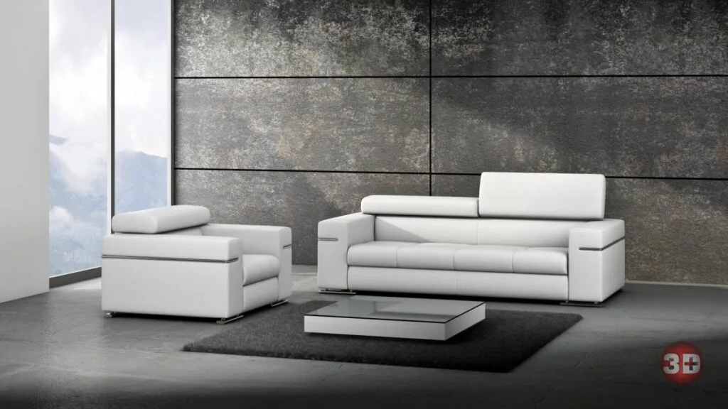 Wizualizacje mebli tapicerowanych luksusowy zestaw bialy