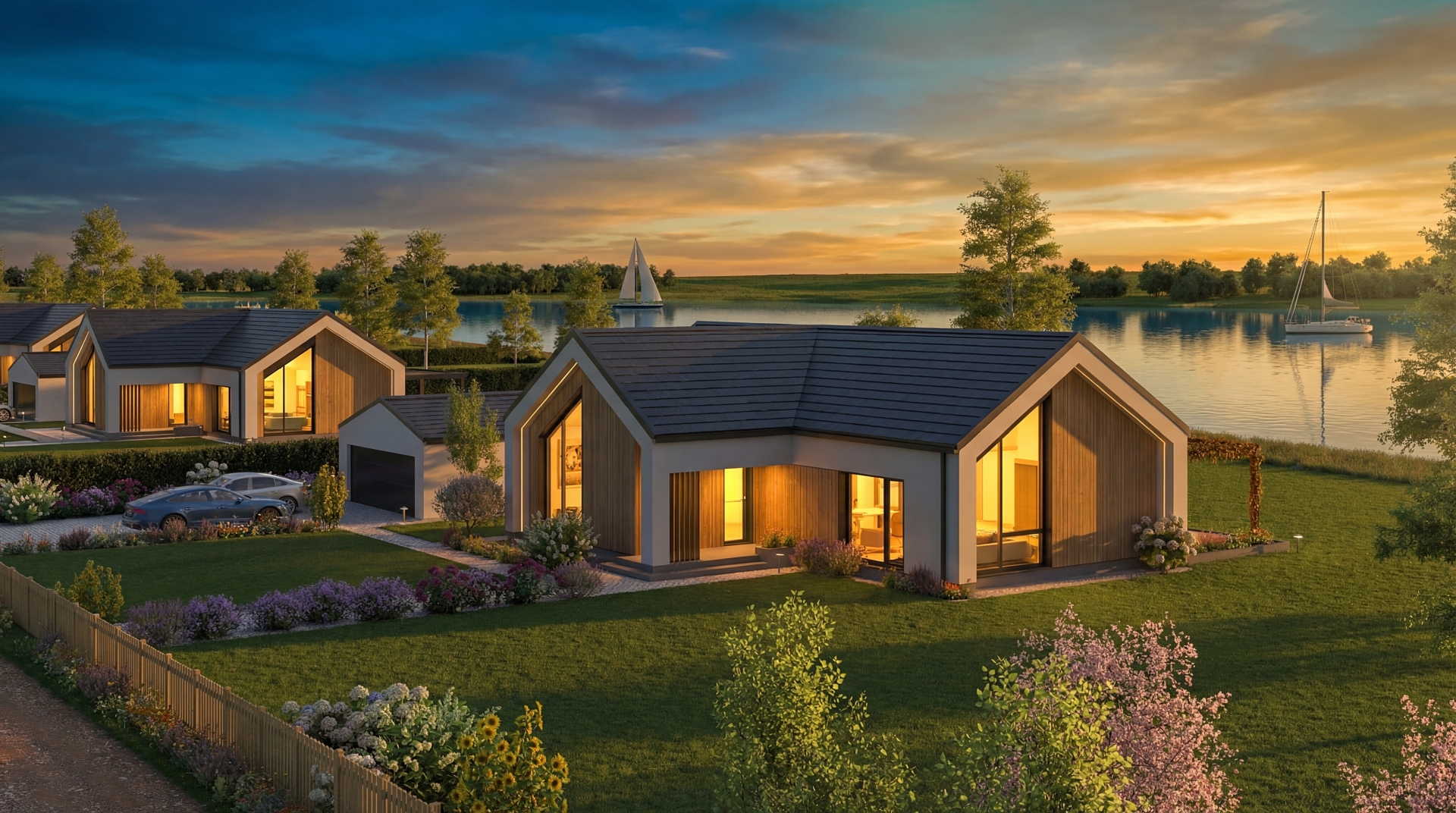 Wizualizacja 3d domy nad jeziore