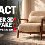 AI Act: render 3D czy deepfake? Co trzeba oznaczać? Fotel w aranżacji z oznaczeniem AI generated